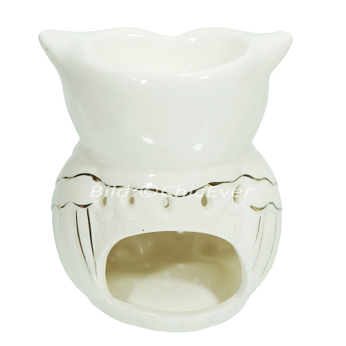 2x Duftlampen Eulen Keramik Aromalampen Duftstövchen Eule weiss 4175